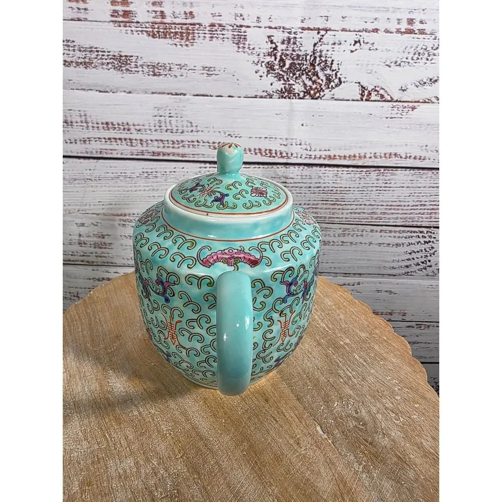 Blue Chinese Teapot-Curly Grass Pattern Teapot Made in China 1970